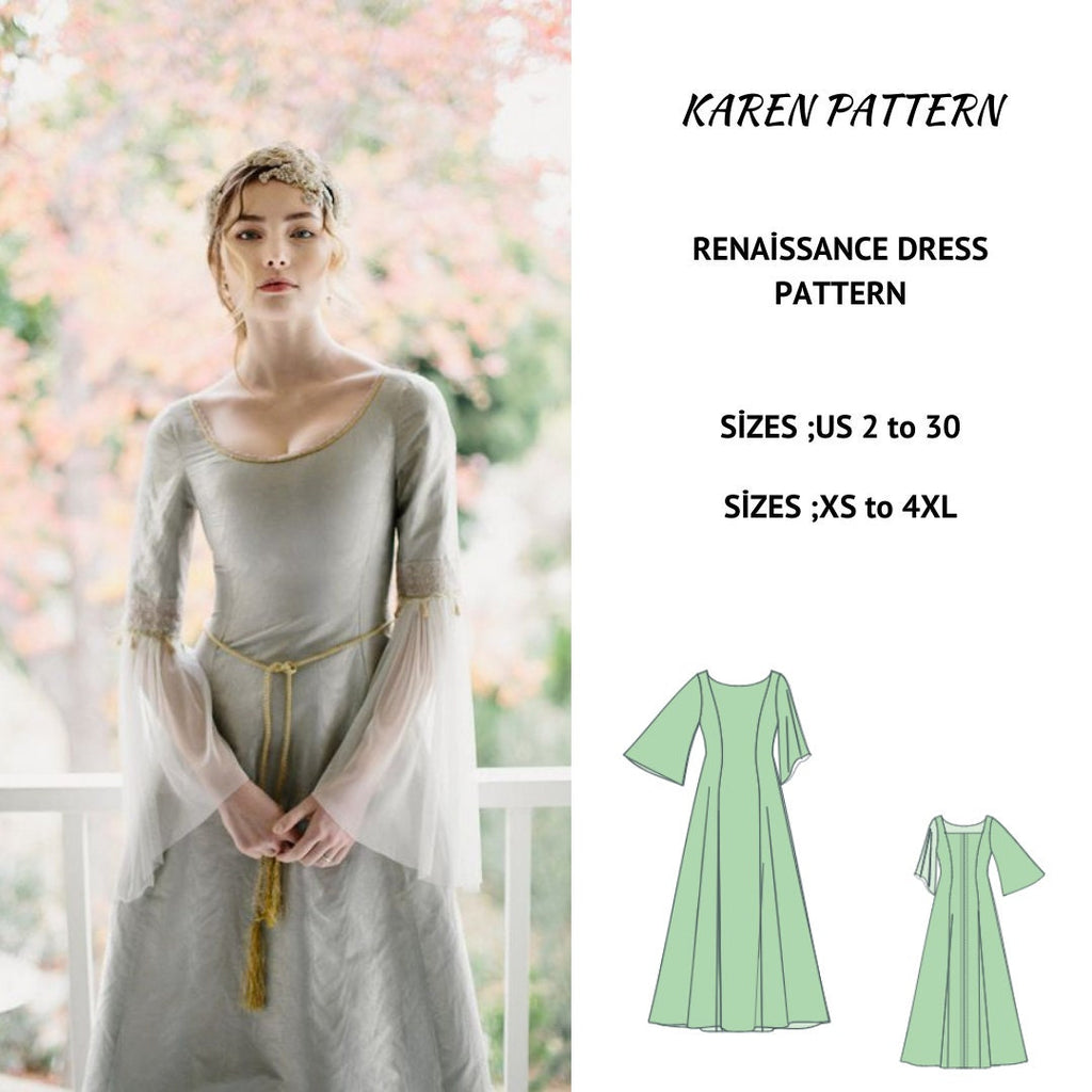 Renaissance Medieval Gown Dress Sewing Pattern PDF XS-4XL