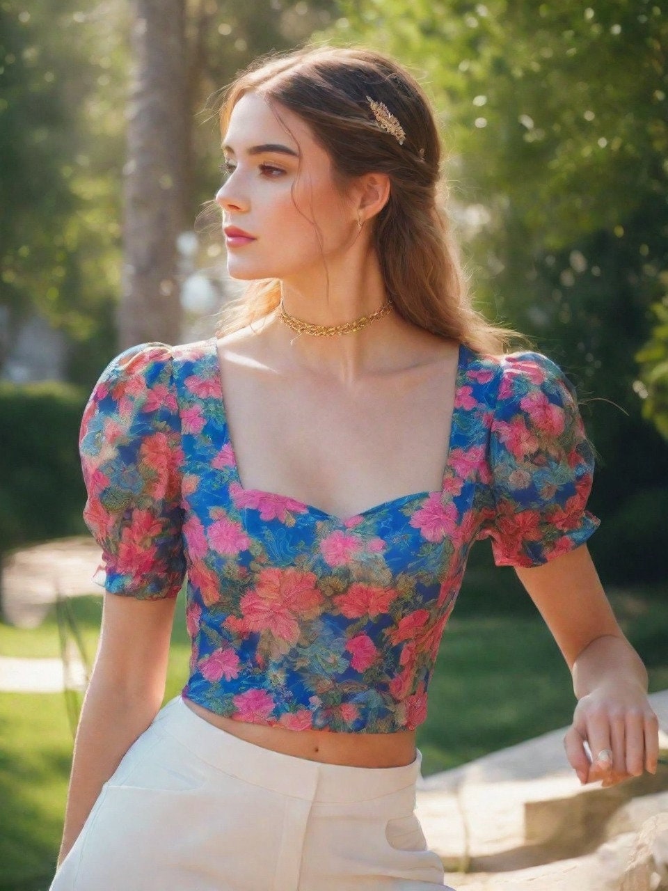 Milkmaid Puff Sleeve Crop Top Sewing Pattern PDF XS-4XL