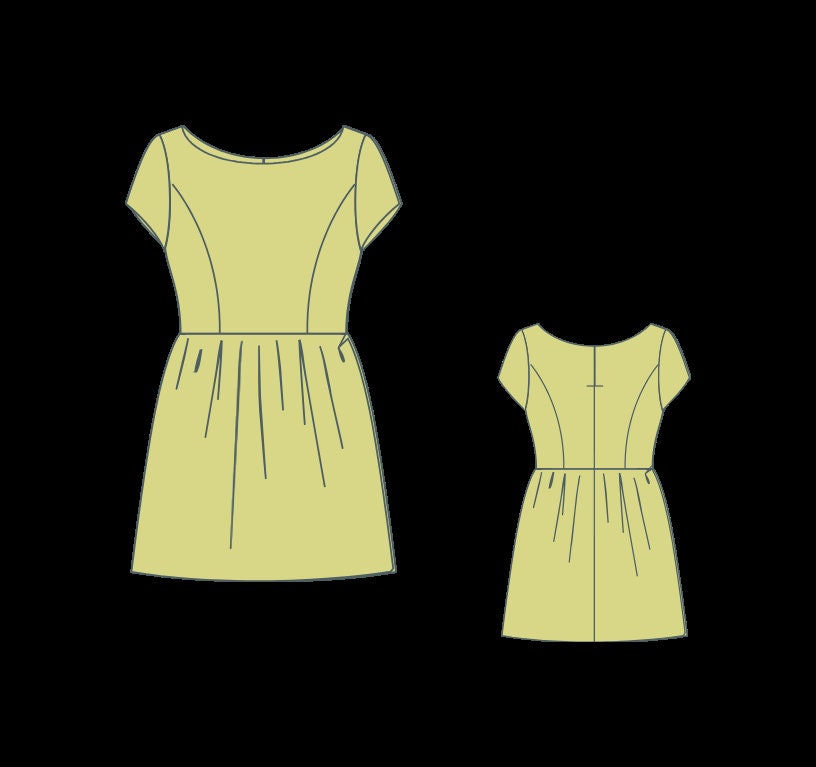 Gathered Boat Neck Linen Mini Dress Sewing Pattern PDF XS-4XL