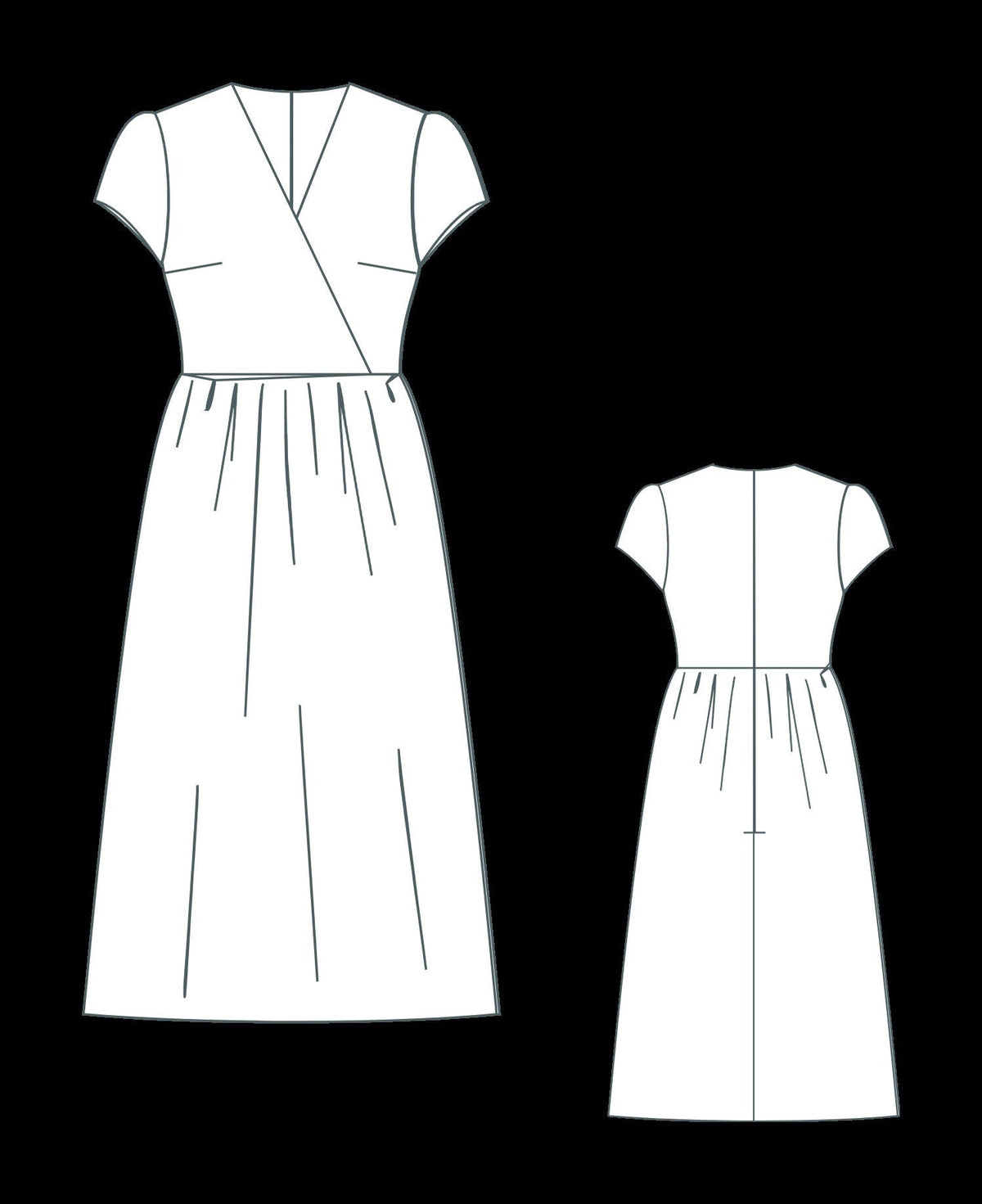 Surplice Neck Linen Midi Dress Sewing Pattern PDF XS-4XL