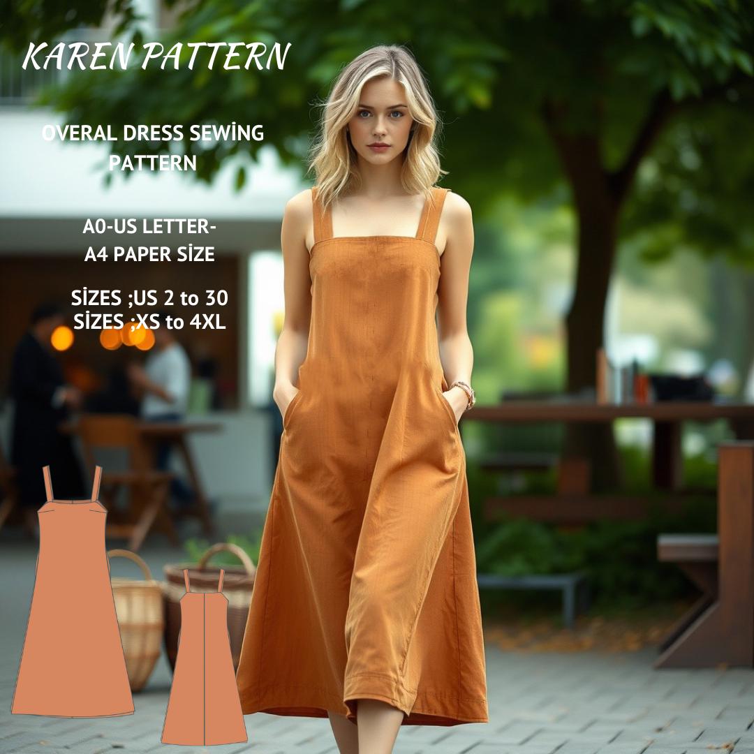 Cottagecore Pinafore Apron Dress Sewing Pattern PDF XS-4XL