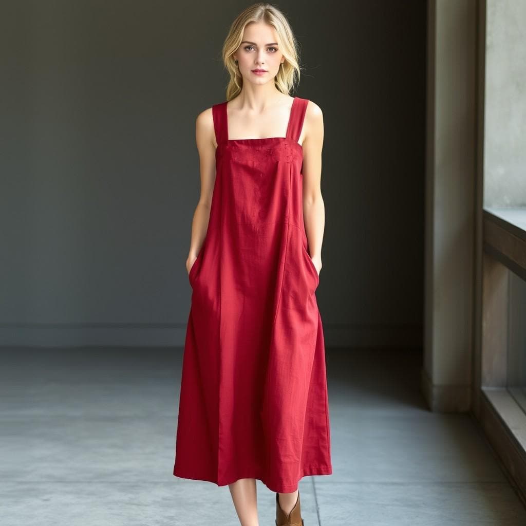 Trapeze Midi Pinafore Dress Sewing Pattern Linen Overall PDF XS-4XL