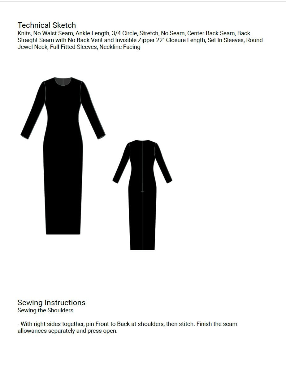 Bodycon Maxi Dress Sewing Pattern PDF XS-4XL