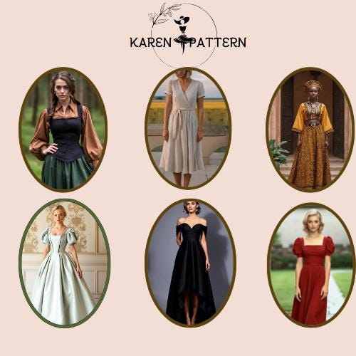 Renaissance Medieval Dress Sewing Pattern Off Shoulder Maxi PDF