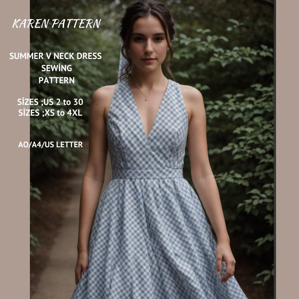 Plunging V-Neck Dress Sewing Pattern PDF XS-4XL