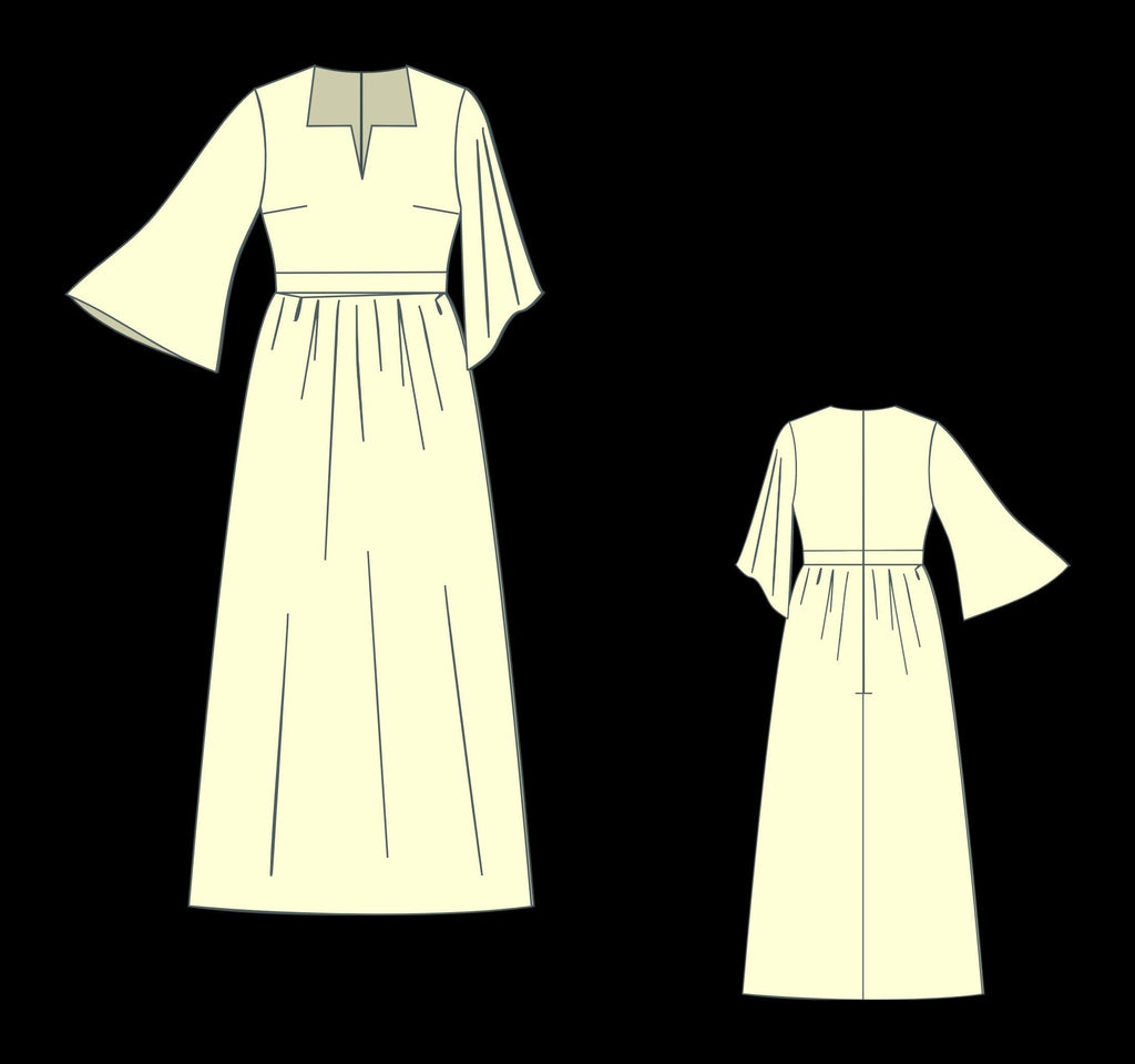 Boho Bell Sleeve Maxi Dress Sewing Pattern PDF