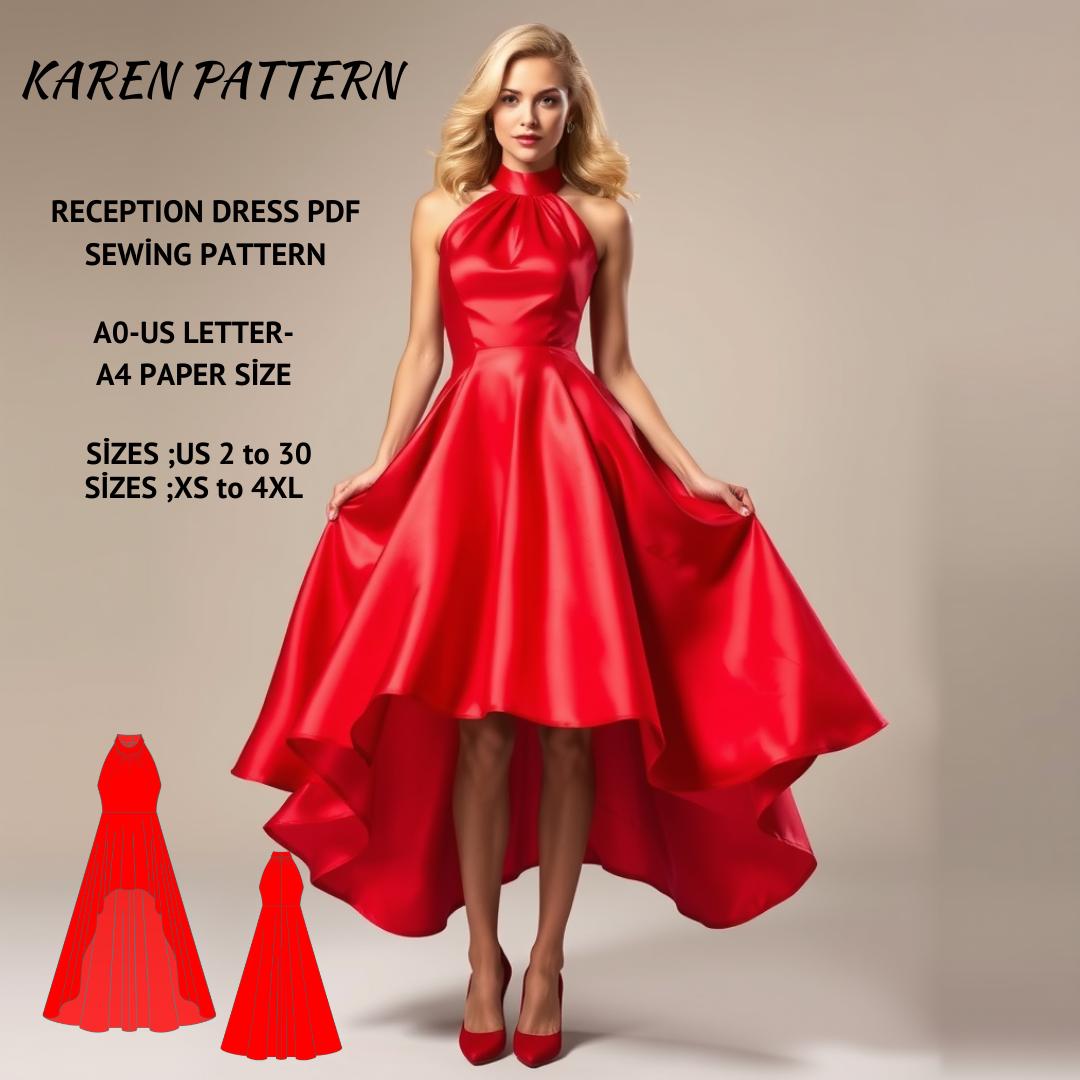 High-Low Prom Dress Sewing Pattern PDF XS-4XL