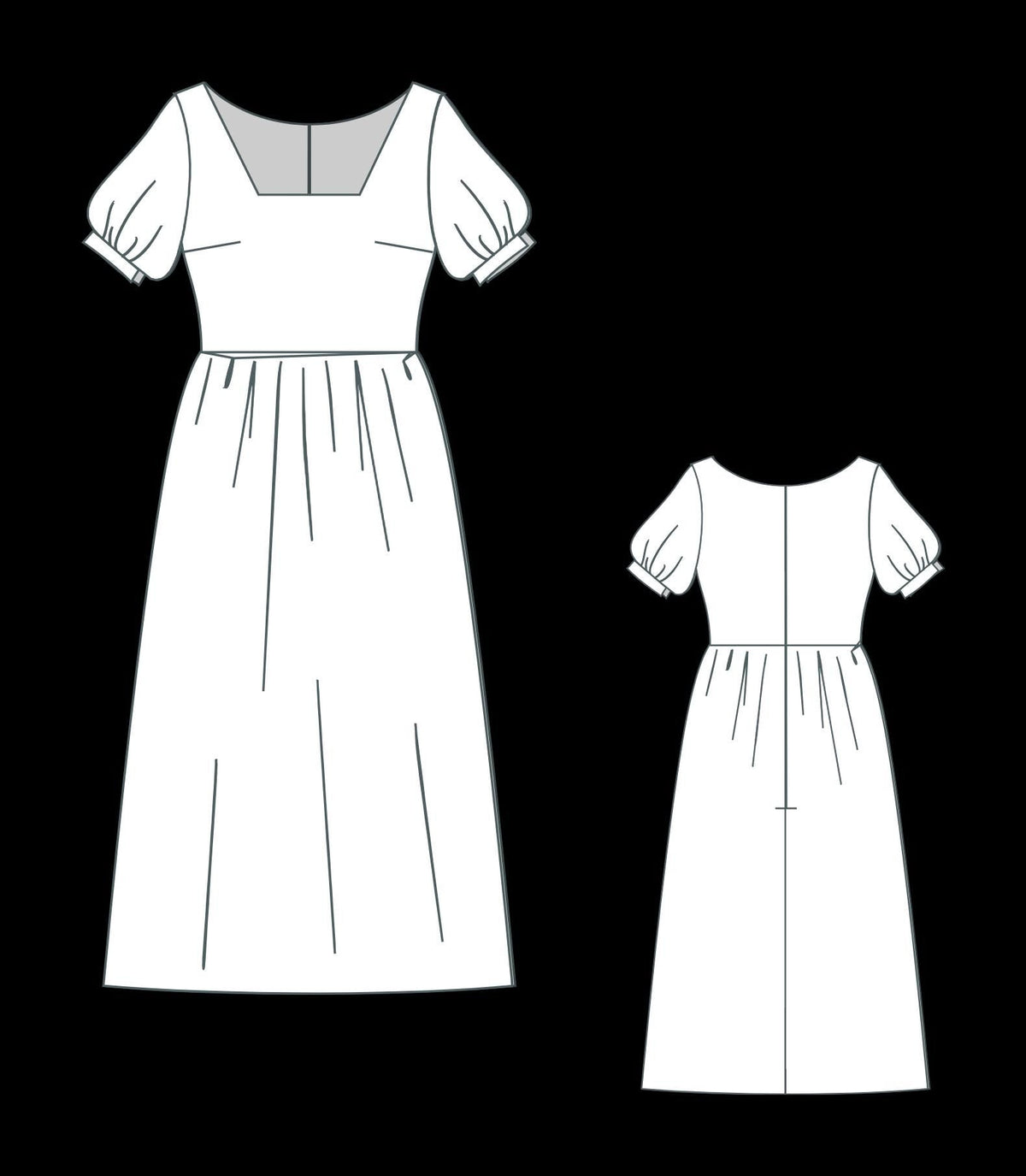 Linen Square Neck Midi Dress Sewing Pattern PDF XS-4XL