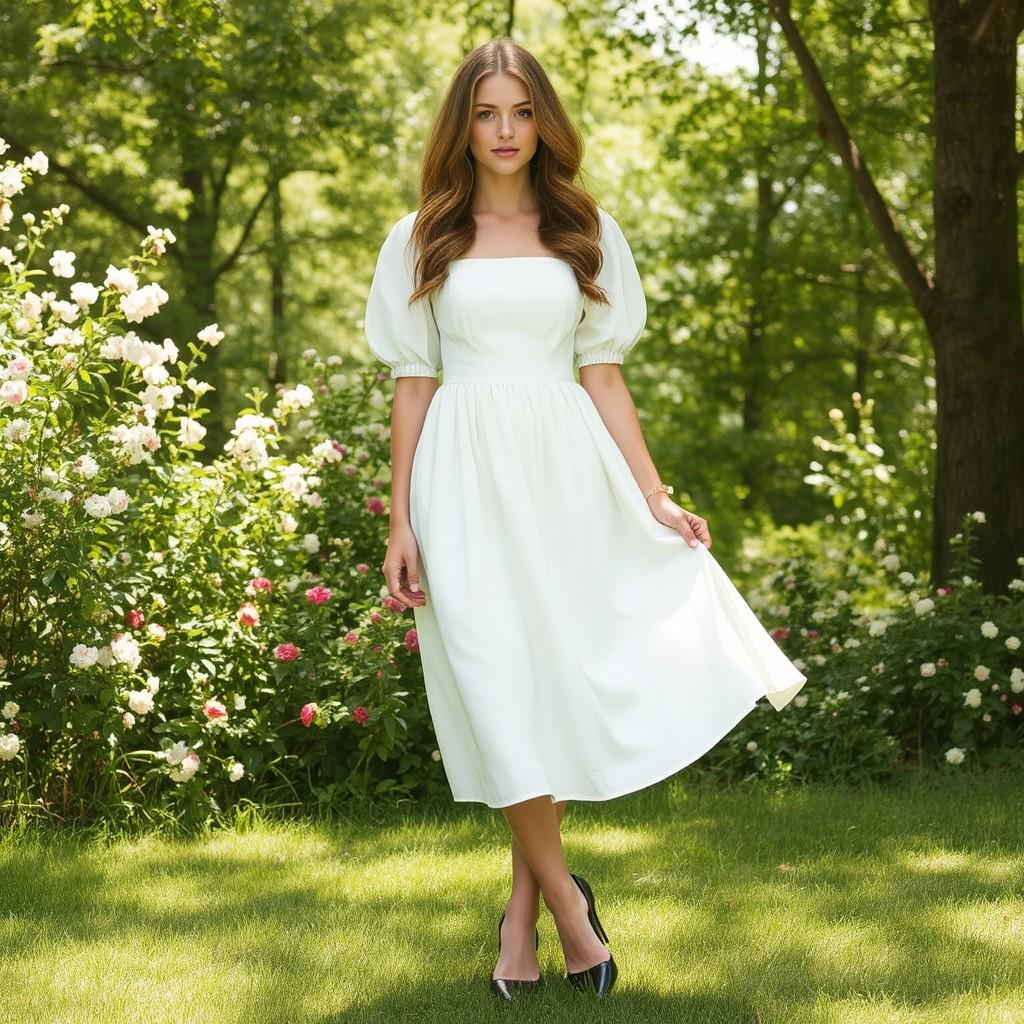 Linen Square Neck Midi Dress Sewing Pattern PDF XS-4XL