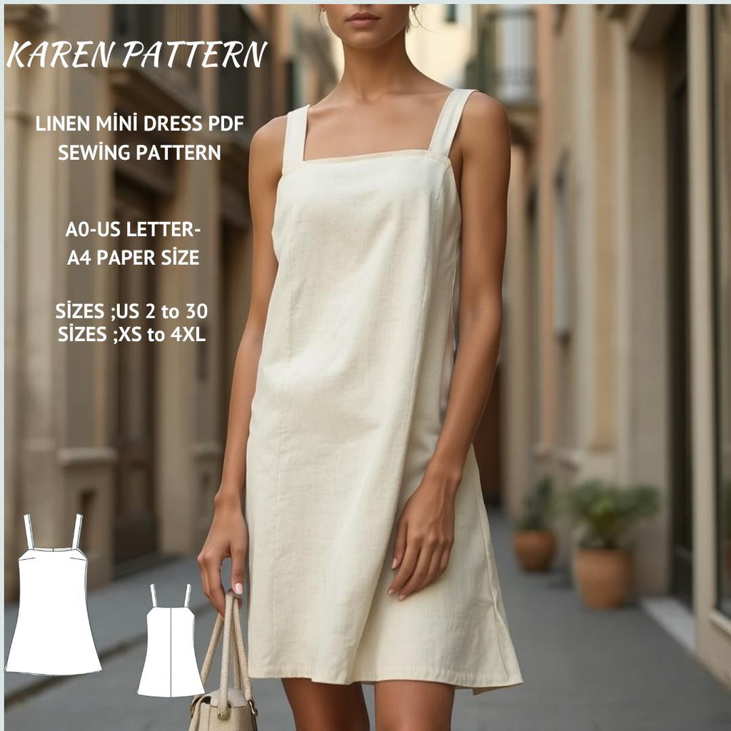 Linen Mini Pinafore Dress Sewing Pattern PDF XS-4XL