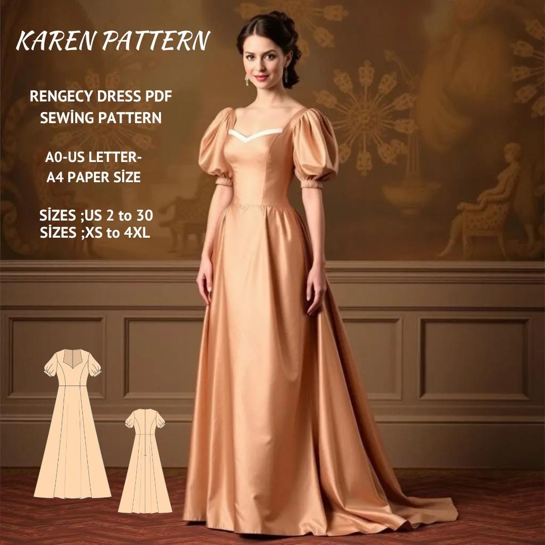 Regency Gown Sewing Pattern PDF XS-4XL