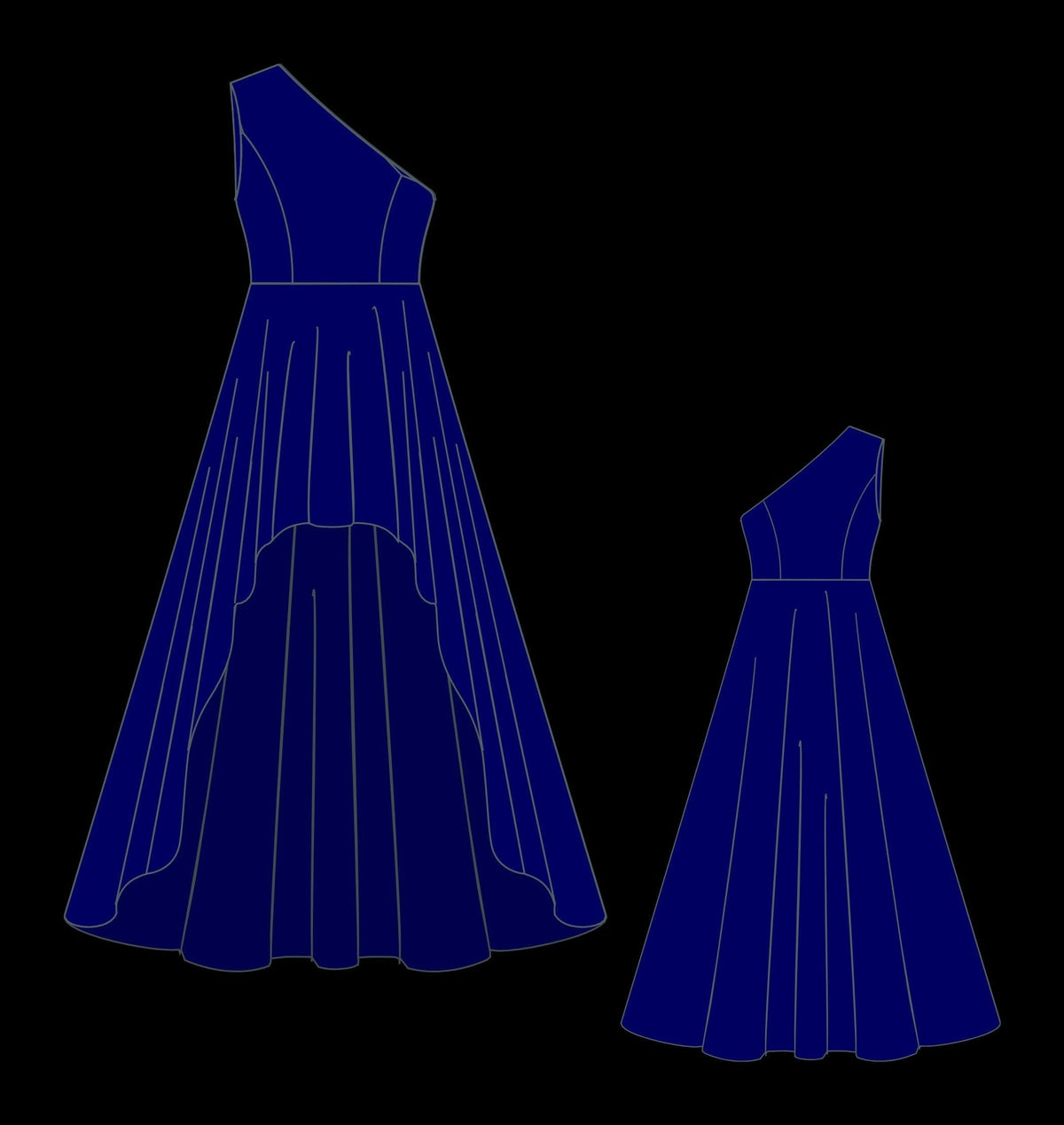 Asymmetrical Satin High-Low Gown Sewing Pattern PDF XS-4XL