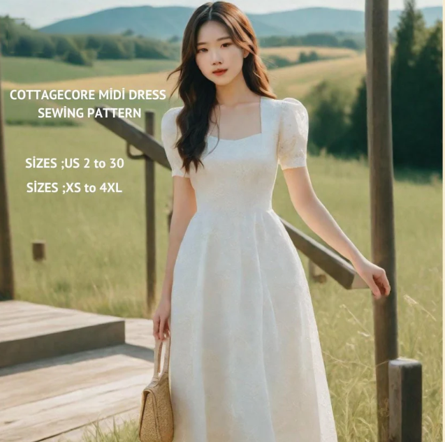 Cottagecore Maxi Flare Skirt Dress Sewing Pattern PDF XS-4XL