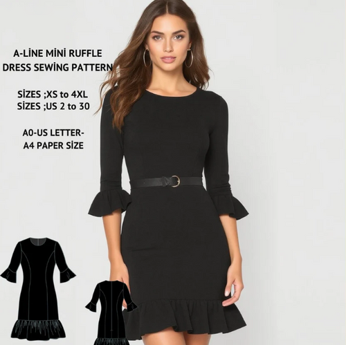 A-Line Mini Ruffle Dress Sewing Pattern PDF XS-4XL