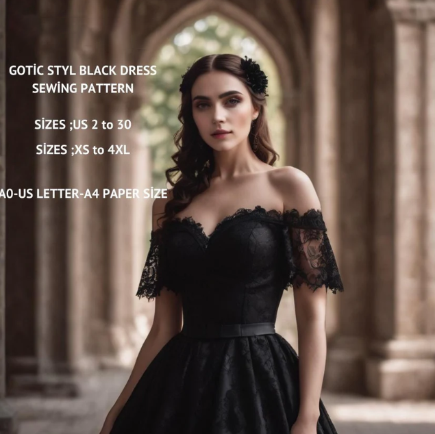 Gothic Off Shoulder Dress Sewing Pattern PDF XS-4XL