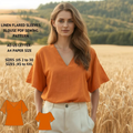 Linen Flared Sleeve Blouse Sewing Pattern V-Neck Top PDF XS-4XL