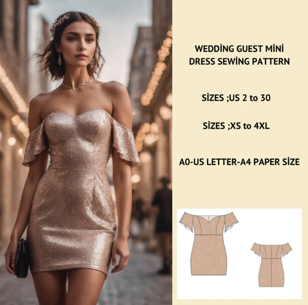 Summer Party Mini Dress Sewing Pattern Prom Graduation PDF XS-4XL