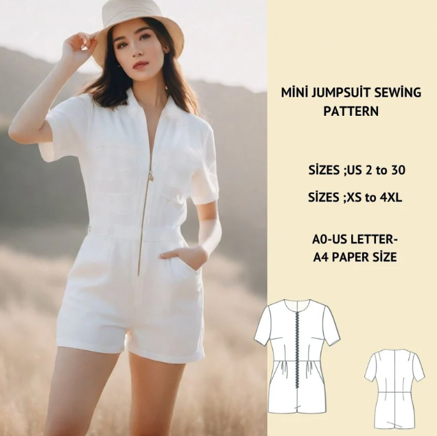 Playsuit Sewing Pattern Mini Jumpsuit Romper PDF XS-4XL