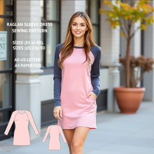 Raglan Sleeve Dress Sewing Pattern PDF XS-4XL