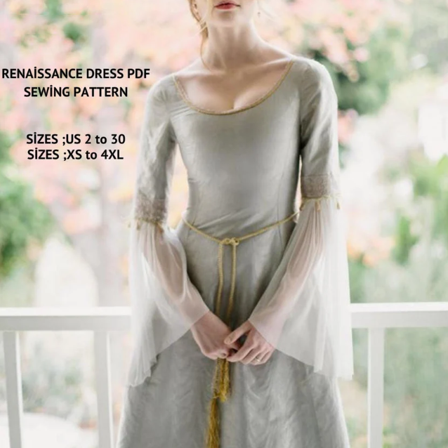 Renaissance Medieval Gown Dress Sewing Pattern PDF XS-4XL