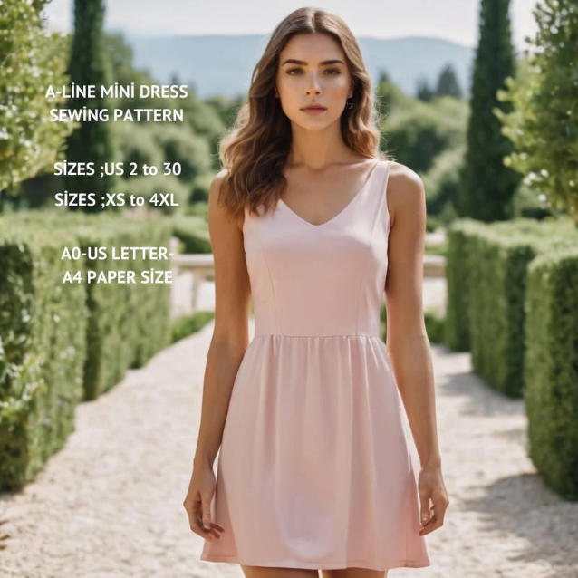 Tank Top A-Line Mini Dress Sewing Pattern PDF XS-4XL